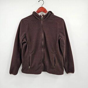 LL Bean Fleece Jacket Women's Size Medium Brown Hooded Full Zip Coat OGCW8